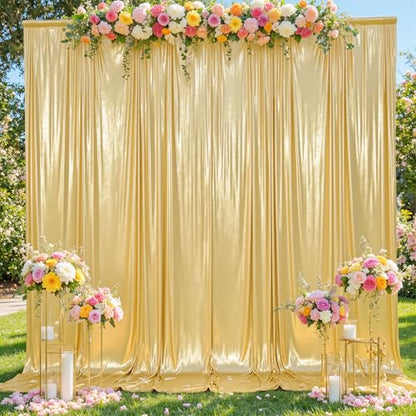 50x12ft Glitter Gold Backdrop Curtains, Sequin Curtains Wrinkle Free Polyester Drapes, Shimmer Back Drop Curtains for Parties Banquet Wedding Birthday Photography Background, 10 Panels 5x12ft - color: Gold, size: 5FT x 12FT(10 panels)