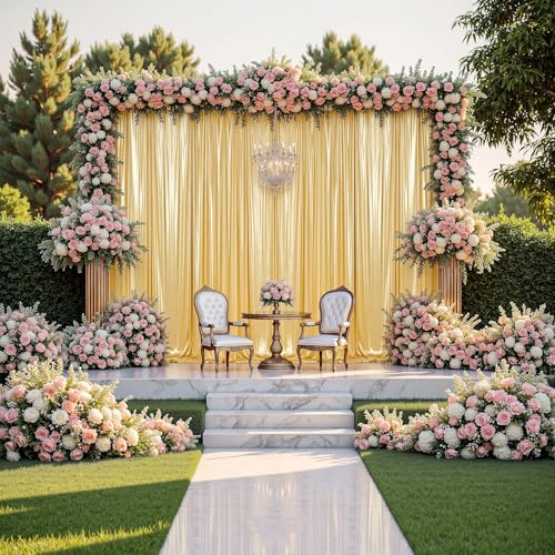 gogoparti 10x10FT Gold Sequin Backdrop Curtain - 2 Panels of 5x10FT Wrinkle-Free Glitter Drapes for Photography, Birthdays, Weddings & Graduations - color: Gold, size: 5FT x 10FT(2 panels)