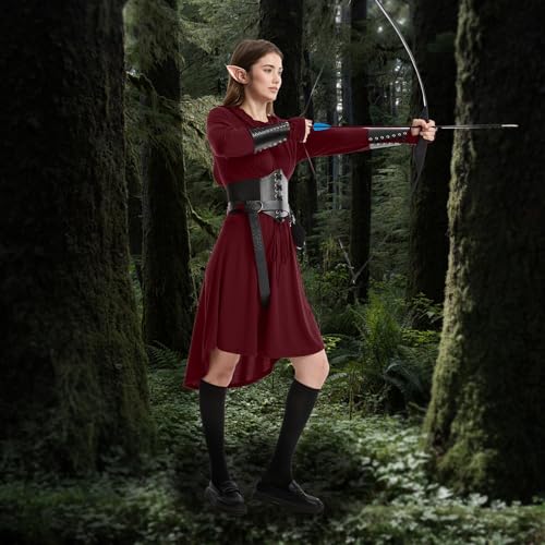 HODBLKT 7PCS Women Renaissance Fairy Costume Medieval Elf Dress Halloween - color: Red, size: Large