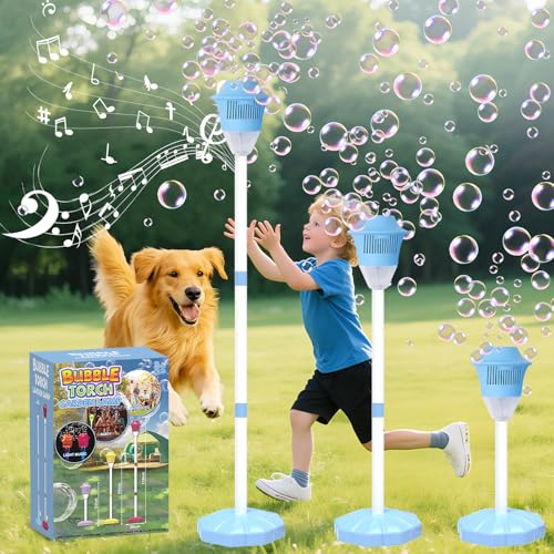 Infowush Bubble Machine for Kids, Automatic Standing Bubble Maker Machine | Height Adjustable Up to 47 Inches, Outdoor Battery Bubble Machine with Light/Music for Toddlers, Birthday Party Gifts (Blue) - color: Blue