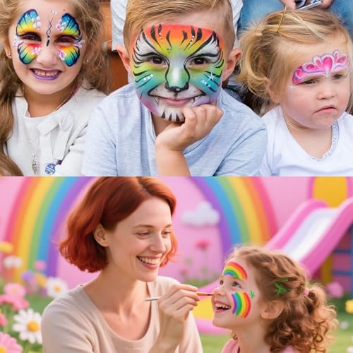 6 Colors Face Paint (1oz) Non-Toxic, Water Based, Rainbow Face Painting Kit for LGBTQ Pride Day Parades,Celebrations Party, Hypoallergenic Face Paint for Kids Adults Christmas Halloween Cosplay - color: Rainbow cake-30g
