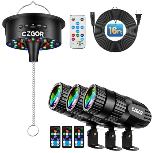 16ft Disco Ball Motor with Light & 3 Pack Black Led Pinspot Light