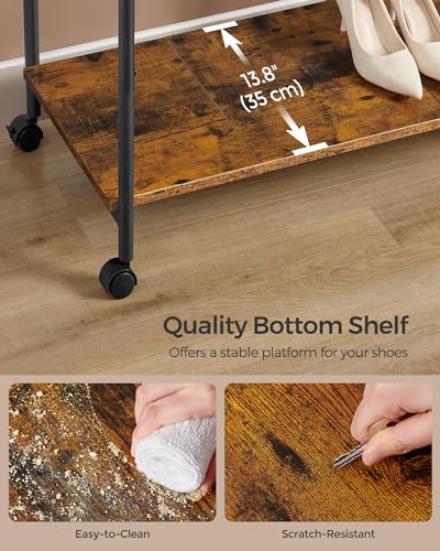 SONGMICS Clothes Rack with Wheels, Steel Garment Rack with Shelf | Clothing Rack for Hanging Clothes, 38.8 Inches, Loads up to 220 lb, Black and Rustic Brown, COLTEN Collection UHSR152B01 - color: Black, style: Double Rod