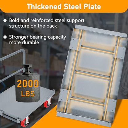 Steel Drywall Cart, 36 x 24 Inch Heavy Duty Flatbed Panel Cart Dolly with 6 Inch Swivel Caster, Platform Trucks 2000LBS Capacity, Lumber Mattress Transporting Heavy Loads with 3 Side Handrails - size: 3 Side Handrails