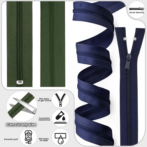 DOITEM The Yards 10 Yards Bulk Zipper - (#5) Zippers, Nylon Coil with 20PCS Sliders for DIY Sewing Bags - color: Army Green and Navy Blue