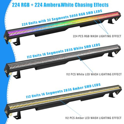 Stage Strobe Lights Bar,240W 448 LED RGBWA 5IN1 Stage Wash&Strobe DJ Light Bar DMX RDM Sound Activated 224 RGB Zones&224 Amber&White Chasing Effects for Stage Parties DJ Club Disco Wedding