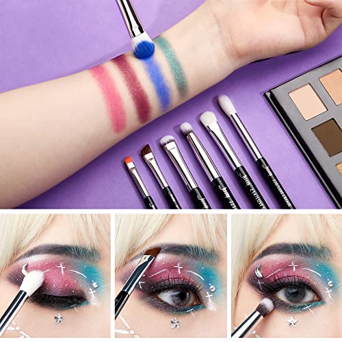 Jessup Eye Makeup Brushes Set Professional for Eyeshadow Eyeliner Brow T177 | 15pcs Labeled Brush Set, Mixed Goat-Synthetic Hair, Sharp Definition, Creates Smoky & Natural Eye Looks, for Makeup Lover - color: Pearl Black/Silver
