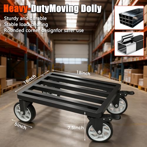 Stainless Steel Furniture Dolly, 2000lbs Capacity Heavy Duty Furniture Dolly, 5-inch Swivel casters, 18 x 18 inch Platform and Fastening Device, Safely Moving Heavy Objects - size: 18"L x 18"W Furniture Dolly
