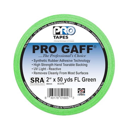 2" Width ProTapes Pro Gaff Premium Matte Cloth Gaffer's Tape With Rubber Adhesive, 50 yds Length x, Fluorescent Green (Pack of 1) - size: 2" x 50 yds (Pack of 1), style: Boom microphone stand with a telescoping boom arm