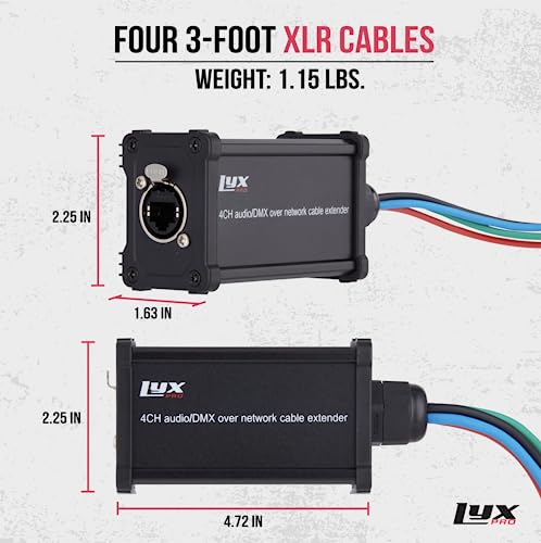 LyxPro 4-Channel XLR to RJ45 Ethercon Audio Snake Pair, 3 ft Cables | Male/female 4-channel breakouts with 3-ft color-coded XLR leads; carries analog audio, AES or DMX over CAT6 up to 330 ft. - size: Pair - 3 Feet XLR