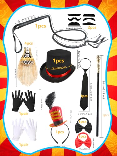 14 Pcs Adult Couple Ringmaster Costume Accessories | Ring Master Dress up Accessories, Top Hat, Tamer Headbands, For Women Men Couple, Halloween Cosplay Performance
