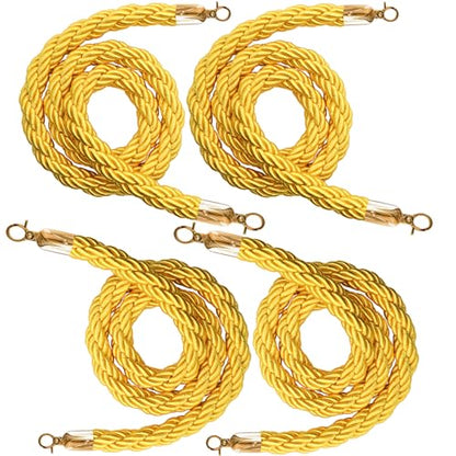 4PCS Gold Barrier Stanchion Rope 5 Ft Crowd Control Ropes Barrier with Gold Hooks for Party - color: Braided-Gold&Gold, size: 4PCS