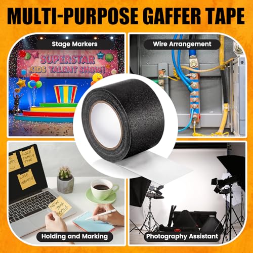 4 Pack Black Gaffers Tape 2 Inch x 30 Yards and 3 Inch x 30 Yards Grade Non Reflective Cloth Tape No Residue Water Resistant Easy Tear for Stage Film Cable Management