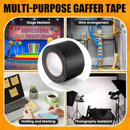 4 Pack Black Gaffers Tape 2 Inch x 30 Yards and 3 Inch x 30 Yards Grade Non Reflective Cloth Tape No Residue Water Resistant Easy Tear for Stage Film Cable Management