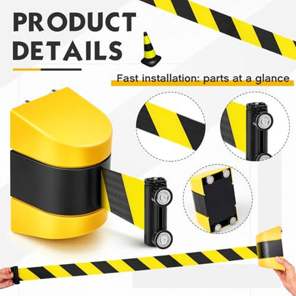 Barydat 1 Pcs 16.4 ft Magnetic Retractable Belt Barrier(Black Yellow Rope) | Crowd Control Safety Belt, Yellow ABS Case, Grocery Retail Store Stadium School, Easy to Install with Strong Suction Power - color: Yellow, size: Black Yellow Rope