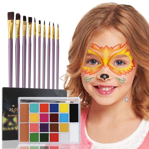 SOVONCARE Oil-Based Face Painting Kit Professional, 20 Colors Face Paint Halloween Makeup Set, Professional Face Painting Kit with 12 Brushes for Cosplay, SFX, Party & Special Effects Makeup - color: #1 Oil based-20 colors