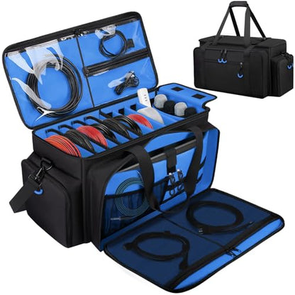 Large Dj Cable Bag with Detachable Dividers, Bottom Pad | Dj Bag for Equipment and Accessories with Laptop and Microphone Pocket, Dj Gig Bag for Musician, Professional, Travel, Blue - color: Blue, style: Dj Cable Bag
