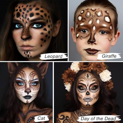 UCANBE Brown Face Body Paint Makeup Foundation, Non-Toxic Greasepaint for Adults Party, Waterproof Cream Face Painting Kit for Halloween Werewolf Leopard Camo Hunting SFX Make Up, Cosplay & Costumes - color: Brown