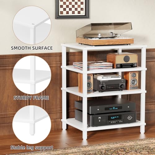 LELELINKY 4-Tier AV Media Player Stand, Stereo Stand, Modern Audio Shelf,Wooden TV Stand,Multifunctional Media Console Shelf, Suitable for Home, Conference Room, White - color: White, size: 4 Tier