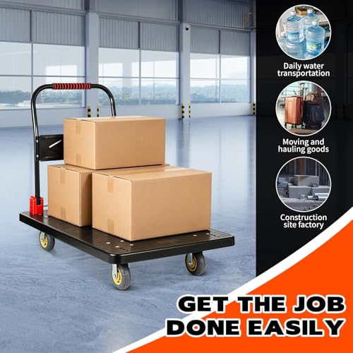 1500 lb Folding Platform Truck Cart with 5" Silent TPR Wheels, Heavy Duty Flatbed Push Cart Dolly, Foldable Moving Utility Cart for Warehouse Garage Office Home, Black - color: 1500 Lb - 43.5" X 25.5"