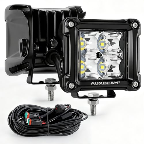 Auxbeam FA Series 3-Inch Cube Offroad Lights 40W LED Pod Lights 2-Pack | Spot Beam, Black Frame, DT Wiring Harness, Plug and Play, for 4x4 Pickup Truck Car Motorcycle Boat, Auxiliary Ditch Lights - color: Spot Beam, Black