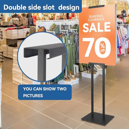QKA Poster Stand for Display, Double Sided Pedestal Sign Holder , Heavy Duty Adjustable Floor Standing Height to 75 inches, Easy to Install, Suitable for Exhibitions,restaurants,theaters