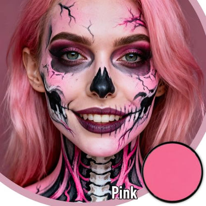 Water Based Cream Face Body Paint Palette, Halloween Makeup Paint (Pink) | Professional Water Activated Non-toxic Washable Face Paint for Adults Teens, Halloween Carnival Cosplay, SFX Theater Makeup - color: Pink