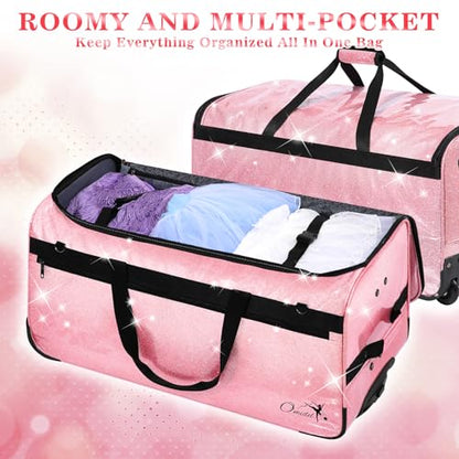 Dance Bag with Garment Rack and Curtain, 28" Dance Competition Duffle Bag | Glitter Waterproof Fabric | Portable Dance Changing Room Suitcase for Dancers, Athletes and Cheerleaders - color: 28" Glitter Pink