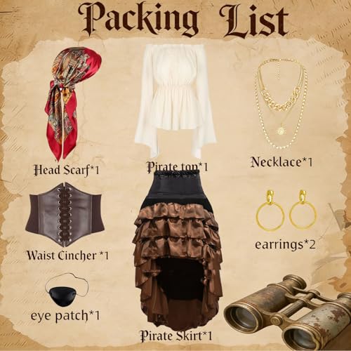 Pirate Costume Women Outfits Renaissance Halloween Costume | Also dress up for Steampunk / Renaissance/ Gypsy Costume - color: Brown, size: Medium