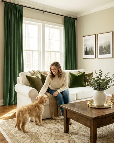NICETOWN 94 Inch Length Adjustable Velvet Curtains, Olive Green Room Darken Noise Reduce Pinch Pleat Drape with Hooks and Back Tab, Modern Window Panels for Bedroom Living/Dining Room Office, 2 Panels - color: Olive Green, size: 40"W x 94"L (Pack of 2)