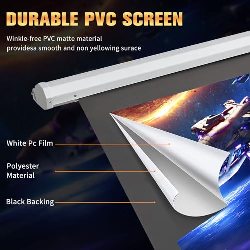 DINAH 84 Inch Electric Projector Screen with Remote | Automatic Air Indoor Drop Down, Motorized, 4K 3D HD Projection, For Movies - size: 84" Diagonal (16:9)