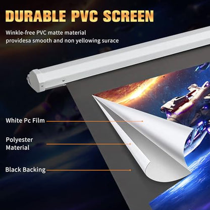 DINAH 84 Inch Electric Projector Screen with Remote | Automatic Air Indoor Drop Down, Motorized, 4K 3D HD Projection, For Movies - size: 84" Diagonal (16:9)