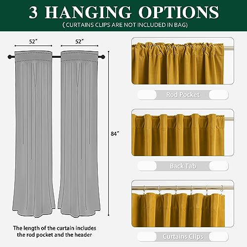 MUMFAS Yellow Velvet Curtains 84 Inches Long, Back Tab Rod Pocket Soundproof Room Darkening Window Velvet Drapes Light Blocking Privacy Assured for Home Theater Living Room Bedroom W52 x L84, 2 Pcs - color: Yellow, size: 52"W x 84"L (Pack of 2)