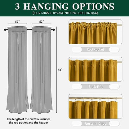 MUMFAS Yellow Velvet Curtains 84 Inches Long, Back Tab Rod Pocket Soundproof Room Darkening Window Velvet Drapes Light Blocking Privacy Assured for Home Theater Living Room Bedroom W52 x L84, 2 Pcs - color: Yellow, size: 52"W x 84"L (Pack of 2)