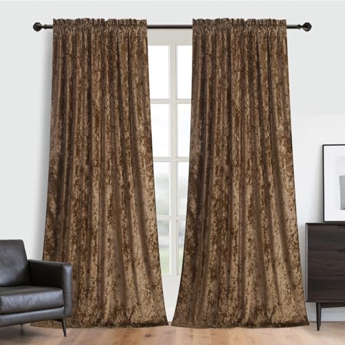 Caramel Crushed Velvet Curtains with Rod Pocket Luxurious Thermal Insulation Room Darkening Window Panels for Living Room Bedroom Office, 2 Panels Set 52" W x 96" L - color: Caramel, size: 52"W x 96"L (Pack of 2)