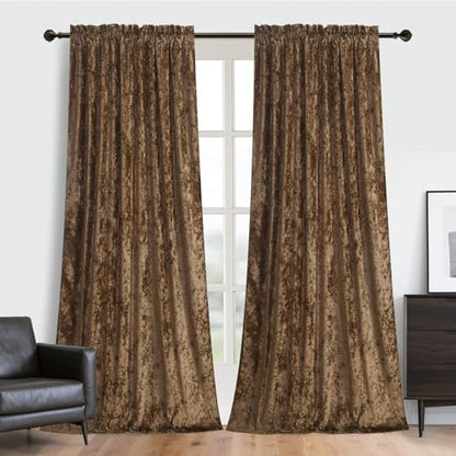 Caramel Crushed Velvet Curtains with Rod Pocket Luxurious Thermal Insulation Room Darkening Window Panels for Living Room Bedroom Office, 2 Panels Set 52" W x 96" L - color: Caramel, size: 52"W x 96"L (Pack of 2)
