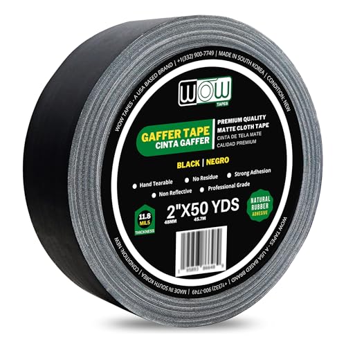 Wow Gaffers Tape 2 Inch Black - 50 Yards, Residue Free, Non-Reflective & Heavy-Duty - Professional Grade Gaff Tape - Ideal for Photography Backdrop, Cables, Cords & Floor Taping - color: Black, size: 2"x 50 Yards or 150 Feets (Pack of 1)