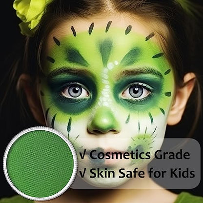 Light Green Face Body Paint(30gm), Water Activated Face Painting kit for Kids & Adults Party, SFX Makeup Facepaints for Halloween, St Patrick's Day, Witch, Alien, Goblin, Grinch, Frankenstein Cosplay - color: Light Green