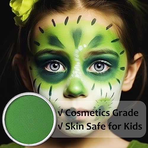 Light Green Face Body Paint(30gm), Water Activated Face Painting kit for Kids & Adults Party, SFX Makeup Facepaints for Halloween, St Patrick's Day, Witch, Alien, Goblin, Grinch, Frankenstein Cosplay - color: Light Green