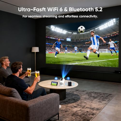 [Built-in Apps] Mini Projector with WiFi and Bluetooth, Native 1080P Portable Movie Projector for Bedroom, Android 12, Auto Vertical Keystone, 180° Rotation, Compatible with HDMI/USB/TV Stick/Laptop