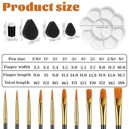 17 PCS Face Paint Brushes and Sponges Set, Professional Face Painting Brushes with Paint Mixing Palette for Acrylic Painting, Watercolor, Oil, Gouache for Cosplay Party