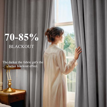 StangH Light Grey Velvet Energy Saving Privacy Drapes, W52 x L84, 2 Pcs | 300GSM Soft Velvet, Thermal Insulated, Noise Reducing, UV Blocking, Living Room, Bedroom Summer Heat & Winter Chill Insulated - color: Achromatic Series - Light Grey, size: 52"W x 8