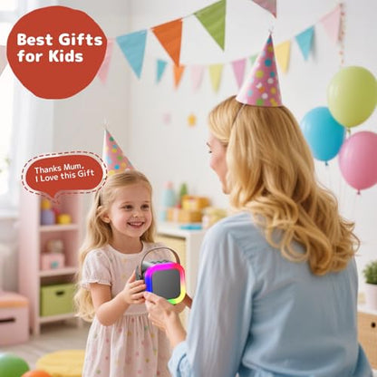 Karaoke Machine for Kids Adults, Mini Karaoke Machine with 2 Wireless Microphones, Portable Bluetooth Speaker with Voice Changing Effects & LED Lights, Best Gifts Toys for Girls and Boys - color: Black