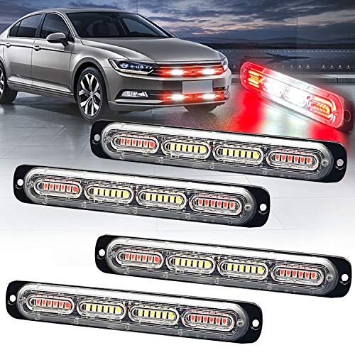 LED Emergency Strobe Light 24-LED Red White Red Flashing Warning Beacon Hazard Construction Caution Light Bar for Off Road Firefighter Vehicles Trucks SUV ATV 4-Pack - color: Red White Red