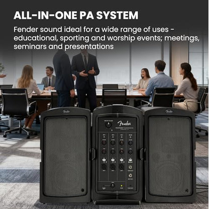 Fender Passport Conference S2 Portable PA System Bundle with Microphone Kit, Compact Speaker Stands, and Instrument Cable