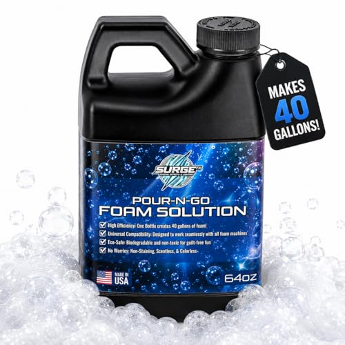 SurgeFX Foam Party Machine Solution – Makes Up to 40 Gallons of Water – Ultra Concentrated, Non-Toxic & Hypoallergenic – Compatible with All Foam Machines for Parties & Events (40 Gallons of water)