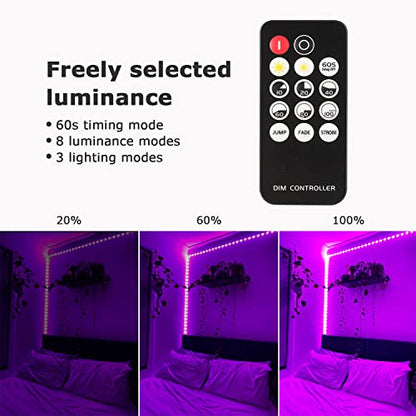 66 Foot Black Light Strips & Remote, Dimmable Flexible 1200 LEDs | 12V Blacklights Strip for Halloween Glow Party Body Paint Birthday Bedroom Room Fluorescent Tapestry Poster Indoor - size: 20 m