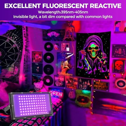 100W LED Black Lights for Glow Party, IP65 Waterproof UV Blacklight Floodlight 395nm Black Light Spotlight Purple Black Light Flood Light Fluorescent UV Light Lamp for Halloween Decor (4 Pack) - size: 100W