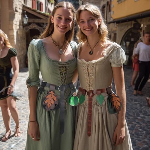Women Renaissance Accessories Leather Belt Pouch Medieval Viking Skirt Hikes Renaissance Leaf Cosplay for Halloween - color: Bottle Set-brown Green