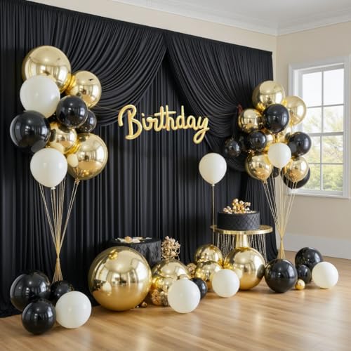 50x12 ft Black Backdrop Curtains for Weddings Parties, Birthdays and Photos - color: Black, size: W5' x H12'(10 panels)